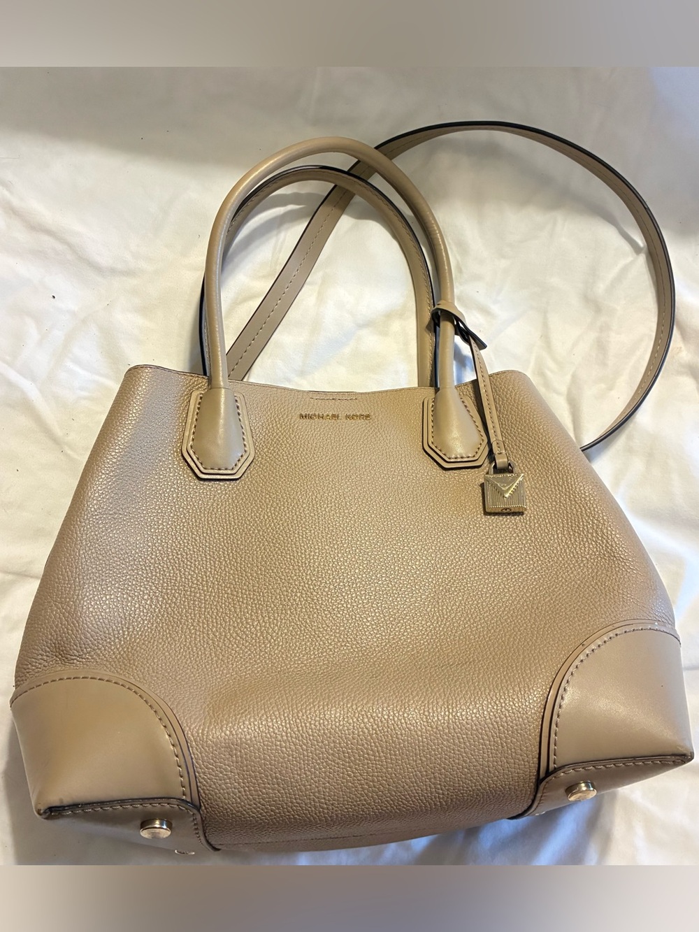 Michael Kors Pebbled Leather Satchel in Taupe